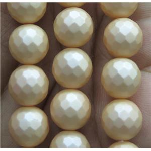 yellow matte pearlized shell beads, faceted round, approx 12mm dia [SHEPL114-12MM]