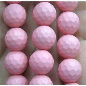 matte pearlized shell beads, faceted round, pink, approx 6mm dia [SHEPL115-6MM]