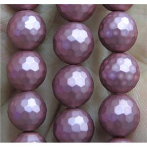 purple matte pearlized shell beads, faceted round, approx 12mm dia [SHEPL116-12MM]