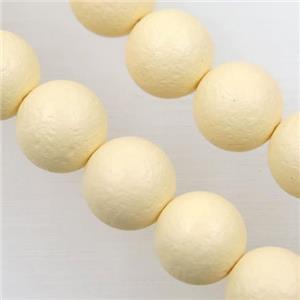 round matte yellow pearlized shell beads, approx 10mm dia [SHEPL146-10MM]