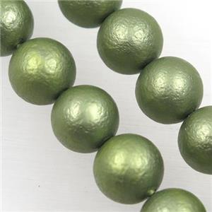 round matte olive pearlized shell beads, approx 12mm dia [SHEPL155-12MM]