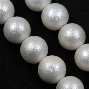 round matte white pearlized shell beads, approx 12mm dia [SHEPL158-12MM]