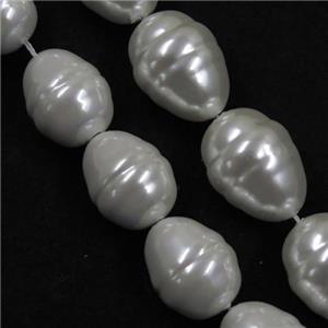 white Pearlized Shell silkworm Beads, approx 12x15mm [SHEPL185-12X15MM]