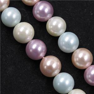 round Pearlized Shell Beads, mixed color, approx 10mm dia [SHEPL187-10MM]