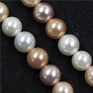 round Pearlized Shell Beads, mixed color, approx 12mm dia [SHEPL191-12MM]
