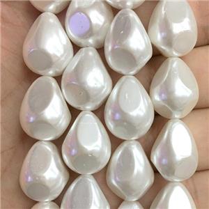 white pearlized shell beads, teardrop, approx 14-18mm [SHEPL195]