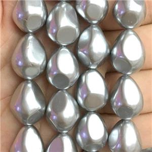 gray pearlized shell beads, teardrop, approx 14-18mm [SHEPL196]