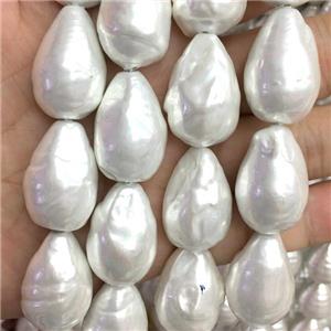 white pearlized shell beads, teardrop, approx 16-25mm [SHEPL201]
