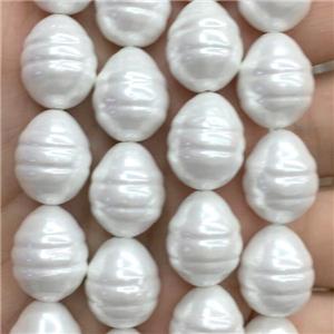 white pearlized shell beads, teardrop, approx 13-16mm [SHEPL203]