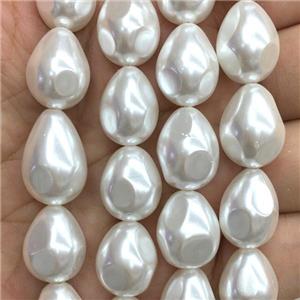 white pearlized shell beads, teardrop, approx 12-16mm [SHEPL205]
