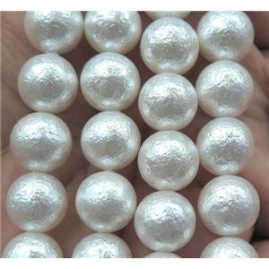 Pearlized Shell Bead, matte round, white, approx 12mm dia [SHEPL53-12MM]