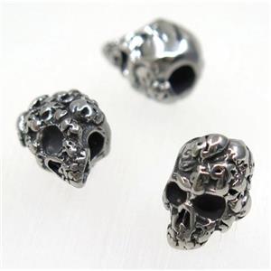 stainless steel skull beads, Antique silver, approx 12-16mm, 4mm hole [SSB0018]