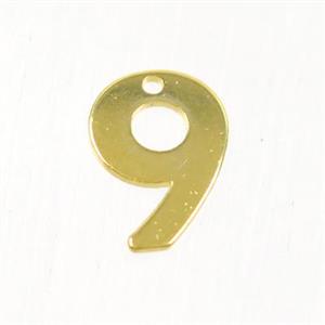 stainless steel number 9 pendant, gold plated, approx 6-11mm [SSB0193]