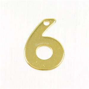 stainless steel number 6 pendant, gold plated, approx 6-11mm [SSB0196]