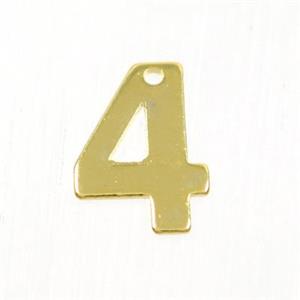 stainless steel number 4 pendant, gold plated, approx 6-11mm [SSB0198]