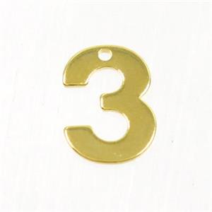 stainless steel number 3 pendant, gold plated, approx 6-11mm [SSB0199]
