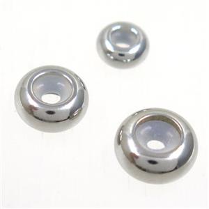 stainless steel beads, rondelle, platinum plated, approx 6mm dia [SSB0213-6MM]