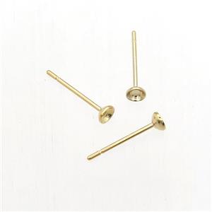 stainless steel studs earring with pad, gold plated, approx 3mm dia [SSB0239]