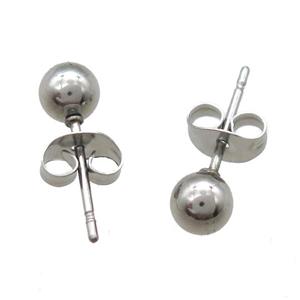 stainless steel Studs Earrings, ball, platinum plated, approx 6mm dia [SSB0342-6MM]
