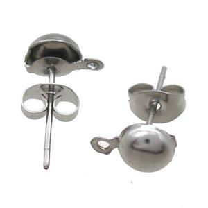stainless steel Stud Earrings, platinum plated, approx 6mm dia [SSB0346]