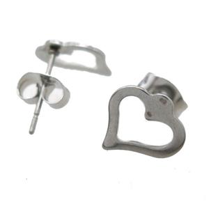 stainless steel Stud Earrings, heart, platinum plated, approx 10mm [SSB0348]