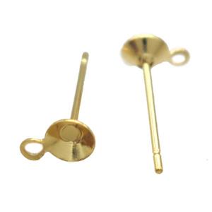 stainless steel Stud Earrings with pad, gold plated, approx 4mm [SSB0350]