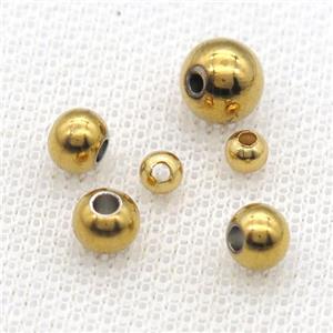 stainless steel round bead, Hollow, gold plated, approx 4mm dia [SSB0353]