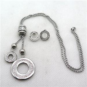 stainless steel necklace and earring, platinum plated, approx 2.5mm, 15mm, 30mm, 14mm dia [SSNK101]