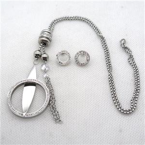 stainless steel necklace and earring, platinum plated, approx 2.5mm, 35-50mm, 70mm, 14mm dia [SSNK102]
