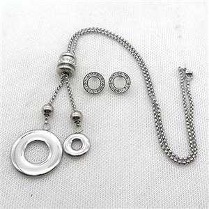 stainless steel necklace and earring, platinum plated, approx 2.5mm, 15mm, 30mm, 14mm dia [SSNK103]