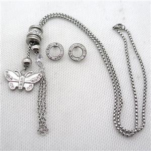 stainless steel Jewelry Sets, butterfly, platinum plated, approx 2.5mm, 16-28mm, 70mm, 14mm dia [SSNK104]