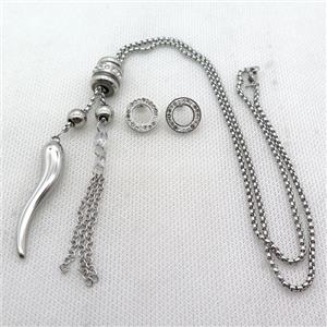 stainless steel necklace and earring, capsicum, platinum plated, approx 2.5mm, 8-40mm, 70mm, 14mm dia [SSNK105]