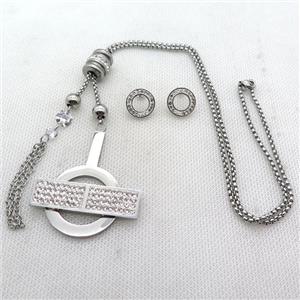 stainless steel necklace and earring, platinum plated, approx 2.5mm, 45-50mm, 70mm, 14mm dia [SSNK106]