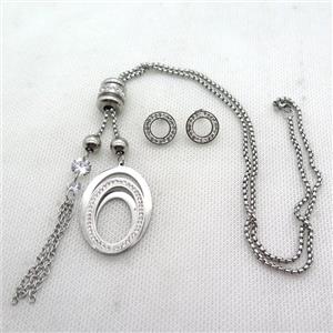 stainless steel necklace and earring, platinum plated, approx 2.5mm, 30-40mm, 70mm, 14mm dia [SSNK107]