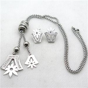 stainless steel necklace and earring, platinum plated, approx 2.5mm, 16-20mm, 28-34mm, 18-20mm [SSNK108]