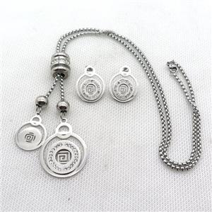 stainless steel necklace and earring, platinum plated, approx 2.5mm, 18mm, 26mm, 18mm dia [SSNK109]