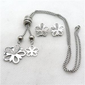 stainless steel necklace and earring, platinum plated, approx 2.5mm, 18mm, 30mm, 20mm dia [SSNK110]