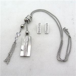 stainless steel necklace and earring, platinum plated, approx 2.5mm, 16-38mm, 70mm, 6-20mm [SSNK111]