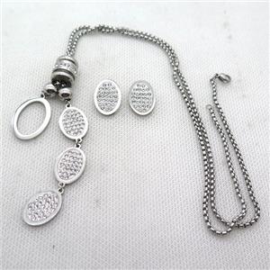 stainless steel necklace and earring, platinum plated, approx 2.5mm, 14-18mm, 18-25mm [SSNK114]