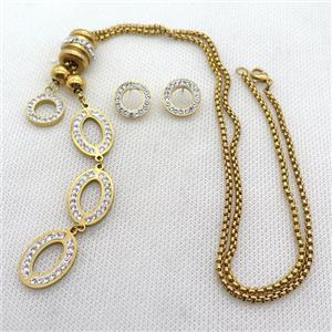 stainless steel necklace and earring, gold plated, approx 2.5mm, 15-20mm, 14mm dia [SSNK116]