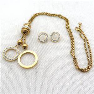 stainless steel necklace and earring, gold plated, approx 2.5mm, 20mm, 25mm, 14mm dia [SSNK119]