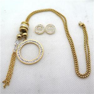 stainless steel necklace and earring, gold plated, approx 2.5mm, 35mm, 70mm, 14mm dia [SSNK120]