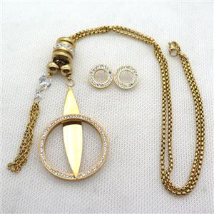 stainless steel necklace and earring, gold plated, approx 2.5mm, 36-55mm, 70mm, 14mm dia [SSNK121]