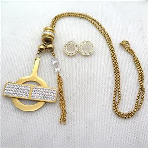 stainless steel necklace and earring, gold plated, approx 2.5mm, 45-55mm, 70mm, 14mm dia [SSNK122]
