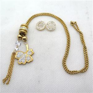 stainless steel necklace and earring, gold plated, approx 2.5mm, 25-35mm, 70mm, 14mm dia [SSNK123]