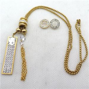 stainless steel necklace and earring, gold plated, approx 2.5mm, 12-50mm, 70mm, 14mm dia [SSNK124]