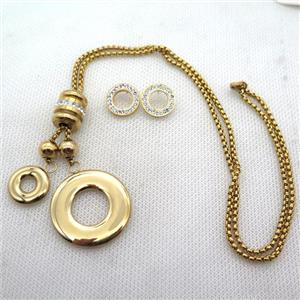 stainless steel necklace and earring, gold plated, approx 2.5mm, 15mm, 30mm, 14mm dia [SSNK129]