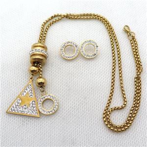 stainless steel necklace and earring, gold plated, approx 2.5mm, 14mm, 22-25mm, 14mm dia [SSNK130]