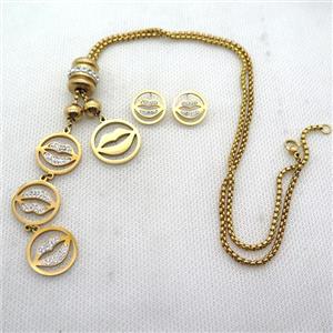 stainless steel necklace and earring, lip, gold plated, approx 2.5mm, 18mm, 20mm, 15mm dia [SSNK133]