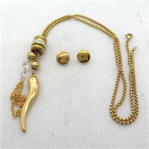 stainless steel necklace and earring, capsicum, gold plated, approx 2.5mm, 10-40mm, 70mm, 12mm dia [SSNK134]